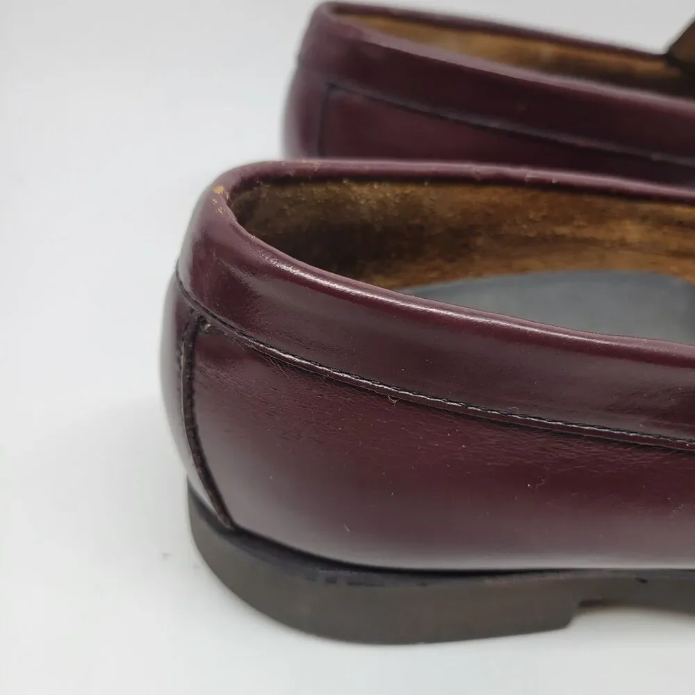 Bass Weejuns Mens Burgundy Leather Kilted Tasseled Rubber Sole Loafers  US 9.5 M